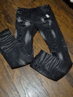 Men's Distressed Black Washed Jeans